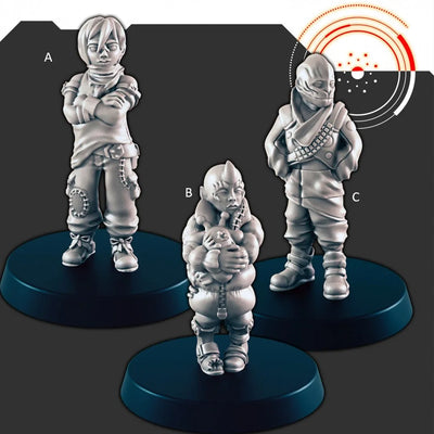 Sci-fi Slums Kids mini set - EC3D | Legion | Cyberpunk | Starfinder | Scifi | Children | Futuristic | Human | Alien | Male | Female