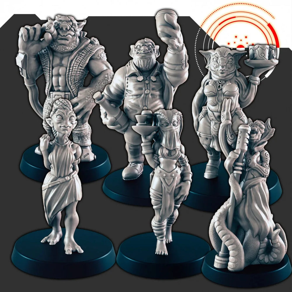 Ensemble mini "Sci-Fi Cantina Crew" - EC3D | Legion | Cyberpunk | Starfinder | Scifi | Futuriste | Cybernétique | Alien | Homme | Femme