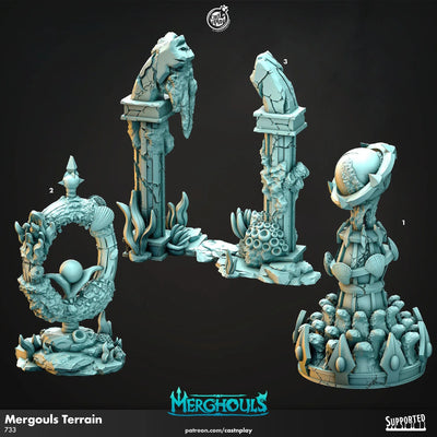 Merghouls Terrain - Figurines de jeu de rôle et de guerre - Terrain dispersé sous-marin, mer profonde, océan, Atlantide, fantaisie, sirènes, Triton Pathfinder