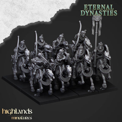 Ancient Skeletal Cavalry with Bows - Highlands Miniatures | Undead | Skeleton | Lich | Horse | Desert | Fantasy | Pathfinder | Wargaming
