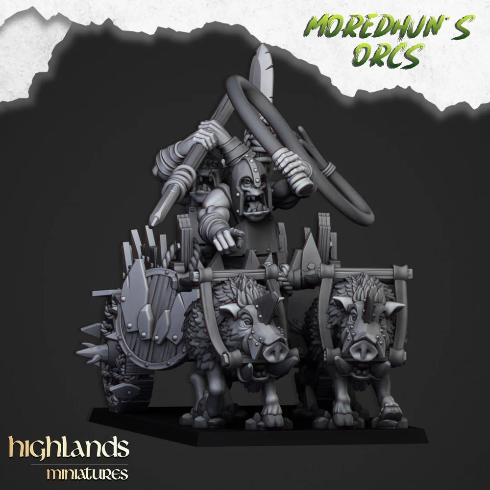 Orc Chariot - Highlands Miniatures | Goblin | Black Orc | Ork | Orcs | Boar | Fantasy | Pathfinder | Wargaming | Mount | Heavy Cavalry