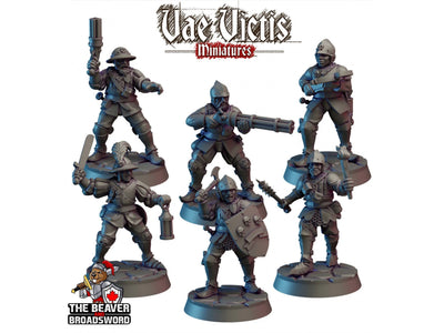Ensemble de 6 figurines de Garde de Ville - Vae Victis | Unité | Guerrier | Paladin | Humain | Mâle | Garde | Chevalier | Pathfinder, Jeux de rôle sur table, Jeux de guerre,
