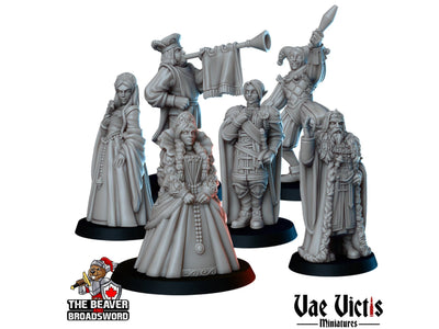 Royals Mini Set - Vae Victis | DnD | Human | King | Queen | Princess | Jester | Nobles | Villagers |  Townfolk | Wargaming | Pathfinder