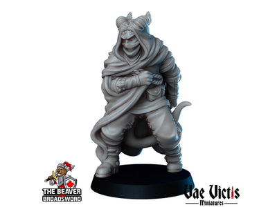 Figurine d'assassin tieffelin D&D - Vae Victis | Voleur | Filou | Homme | PJ | Dague | Héros | Médiéval | Capuchonné | Poison | PNJ | Fantastique
