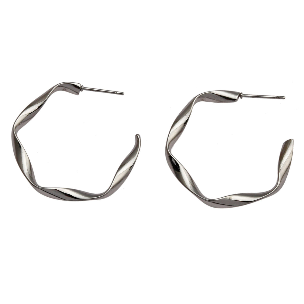 RIMINI Silver (White Gold): Sculpted Twist Hoop Earrings