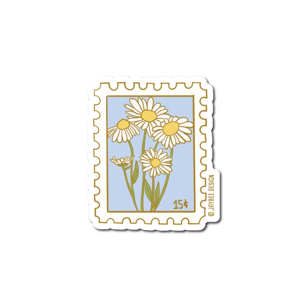 Autocollant en vinyle mat motif timbre-poste marguerite