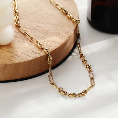 AMMA Or : Collier à Maillons et Perles Ovales
