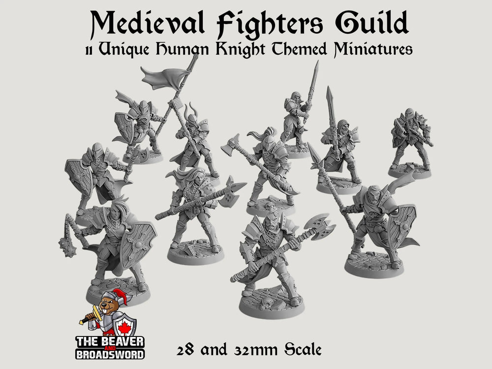 Fighter's Guild dnd mini set - Artisan Guild | Barbarian | Knight | Cleric | Paladin, Pathfinder, TTRPG, Wargaming, Warrior, Human, medieval