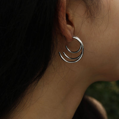 Boucles d'oreilles anneaux superposés argentés AILSA