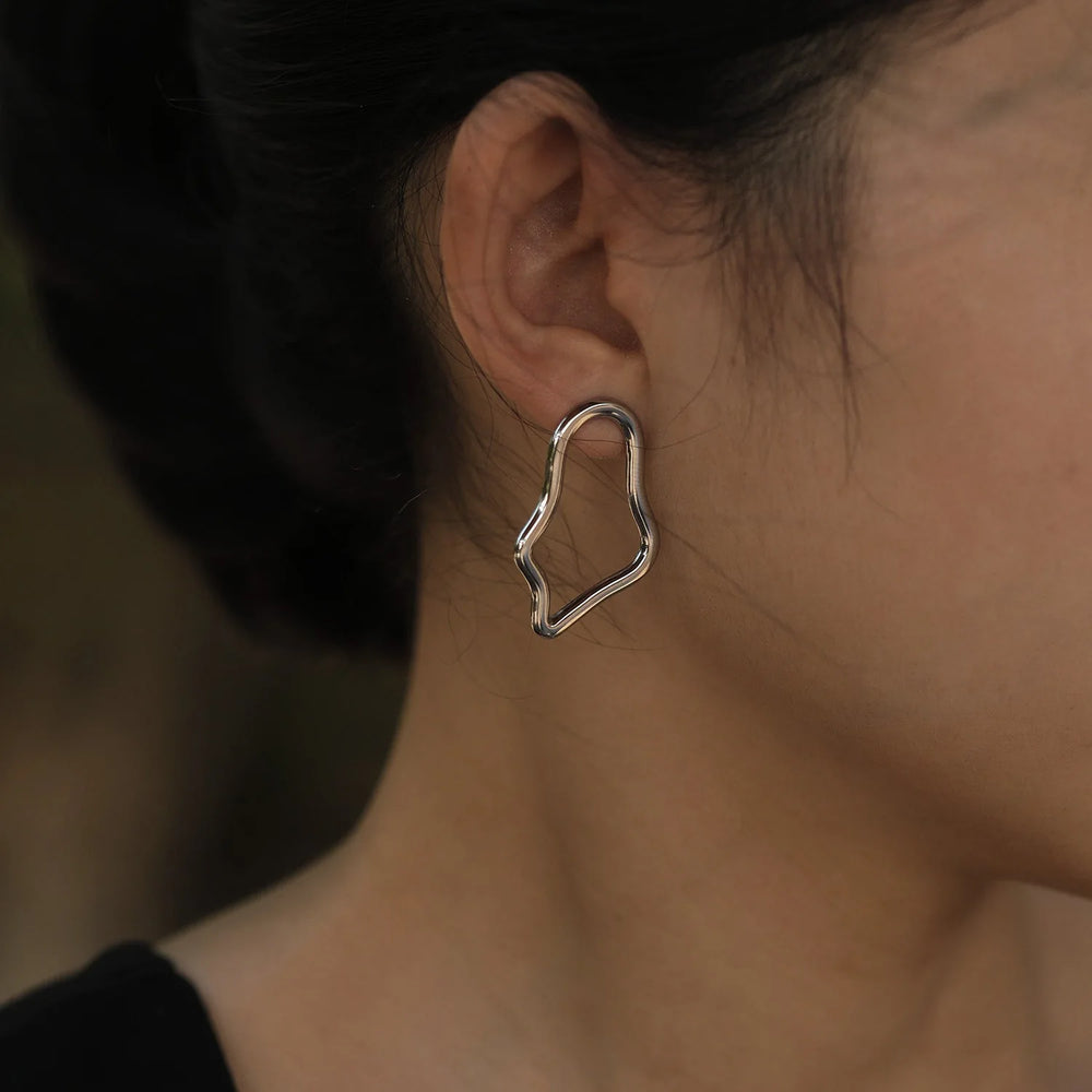 MARTINA Irregular Shaped Hoop Earrings in Silver