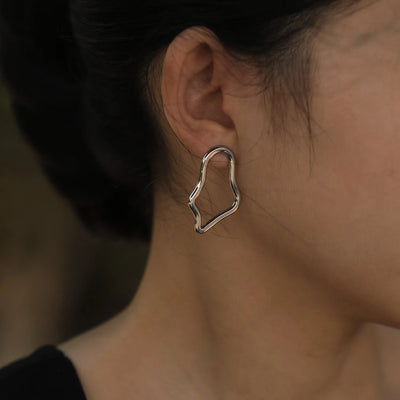 MARTINA Irregular Shaped Hoop Earrings in Silver