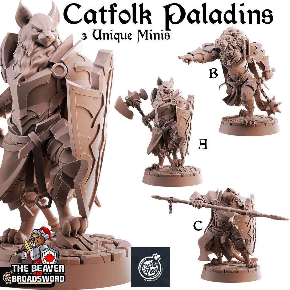 Catfolk Paladins mini set | DnD Miniature, Premium Resin, Durable and Tough for your TTRPG and Wargaming! 32mm, 28mm, Tabaxi, Ranger, Thief