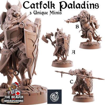 Ensemble mini Paladins Félin | Miniature DnD, Résine Premium, Durable et Robuste pour vos JDR et Jeux de Guerre! 32mm, 28mm, Tabaxi, Rôdeur, Voleur