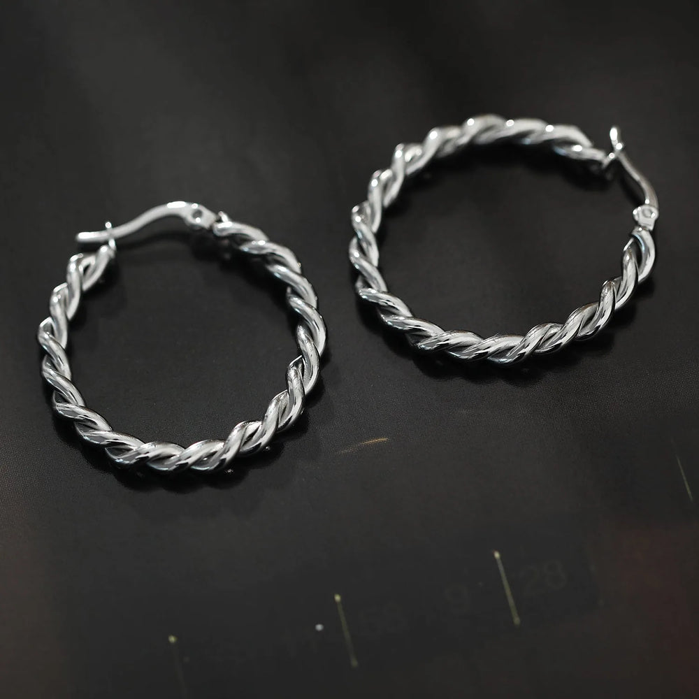 SUKI Twisted Rope Hoop Silver Earrings