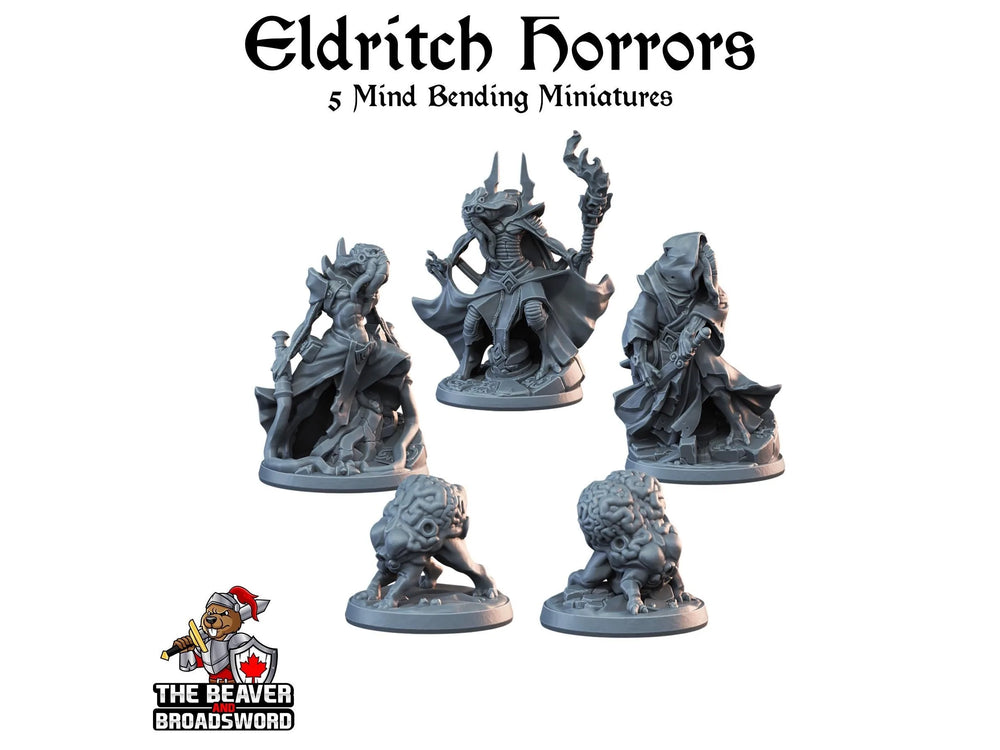 Ensemble de 5 figurines 5 Eldritch Horrors - Arbiter Miniatures | DnD | Illithid | Mind Flayer | Intellect Devourer | 28mm 32mm | Pathfinder | Maléfique