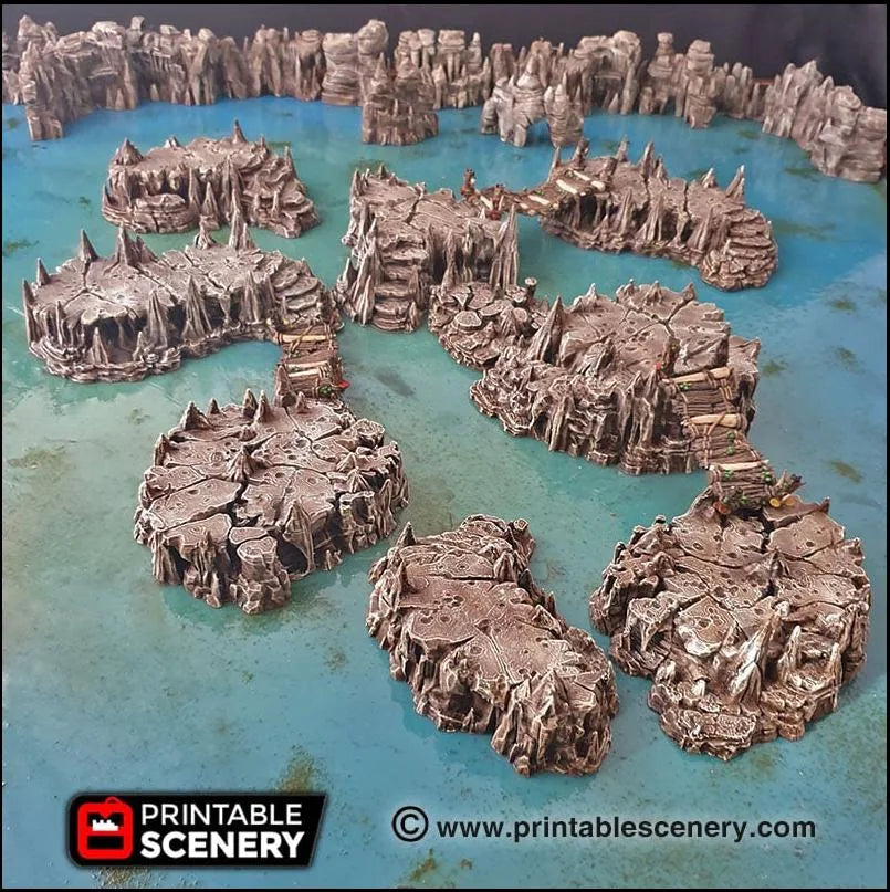 Cavernes surélevées | Terrain de jeu pour donjons DnD, rochers, décor imprimable, jeu de plateau miniature RPG, tuiles TTRPG Pathfinder 3D