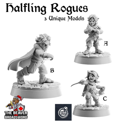 Ensemble de 3 figurines de Roublards Halfelin | Figurine DnD, Résine Premium, Durable et Robuste pour vos jeux de rôle et de guerre ! 32mm, 28mm, Voleur, Assassin