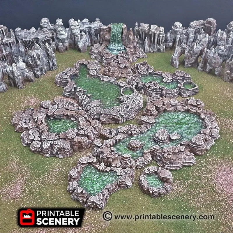 Ensemble 7 pièces Grotto Pools | Terrains de jeu DnD RPG et de réchauffement, durables et de haute qualité. Parfait pour diorama et maquettes. Caverne, Grotte, Gobelin, Eau