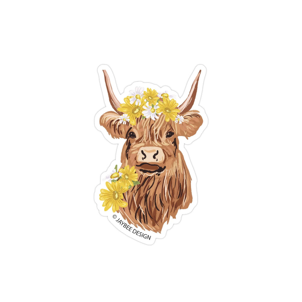 Vache des Highlands avec fleurs - Autocollant