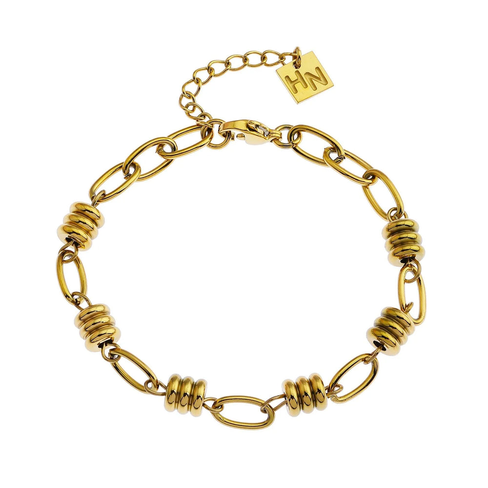 Bracelet manchette KAMA à maillons ovales et perles jointes