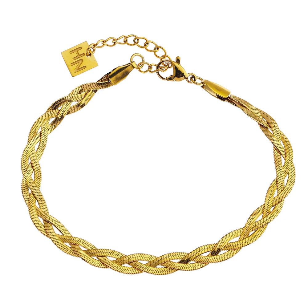 ELLA Gold: Intertwined Herringbone Snake Skin Textured Bracelet