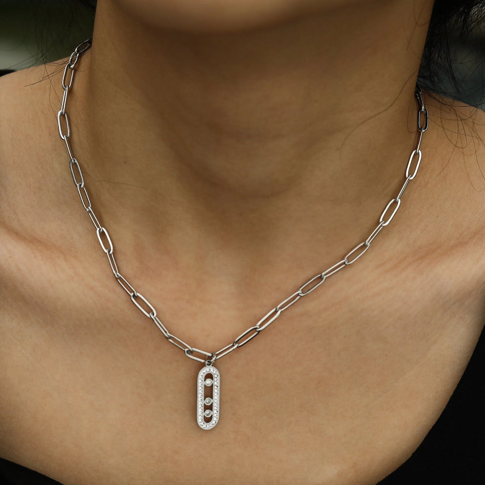Collier chaîne MORNA avec pendentif géométrique rehaussé de zirconiums Argent