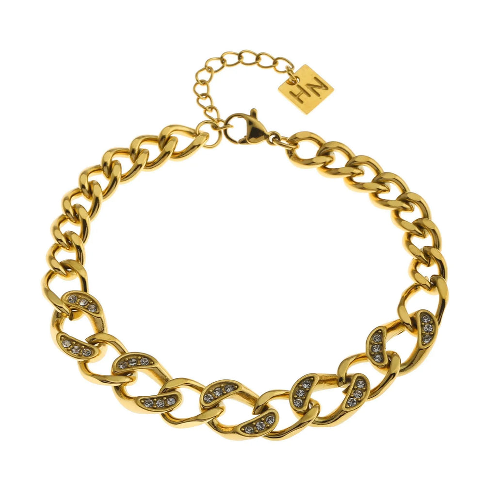 ROUBAIX Or : Bracelet chaîne cubaine avec zircons