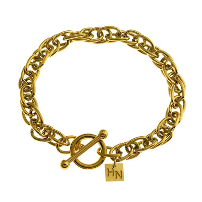 ARDA Or : Bracelet à maillons multiples, épais et complexes avec cercle et fermoir T