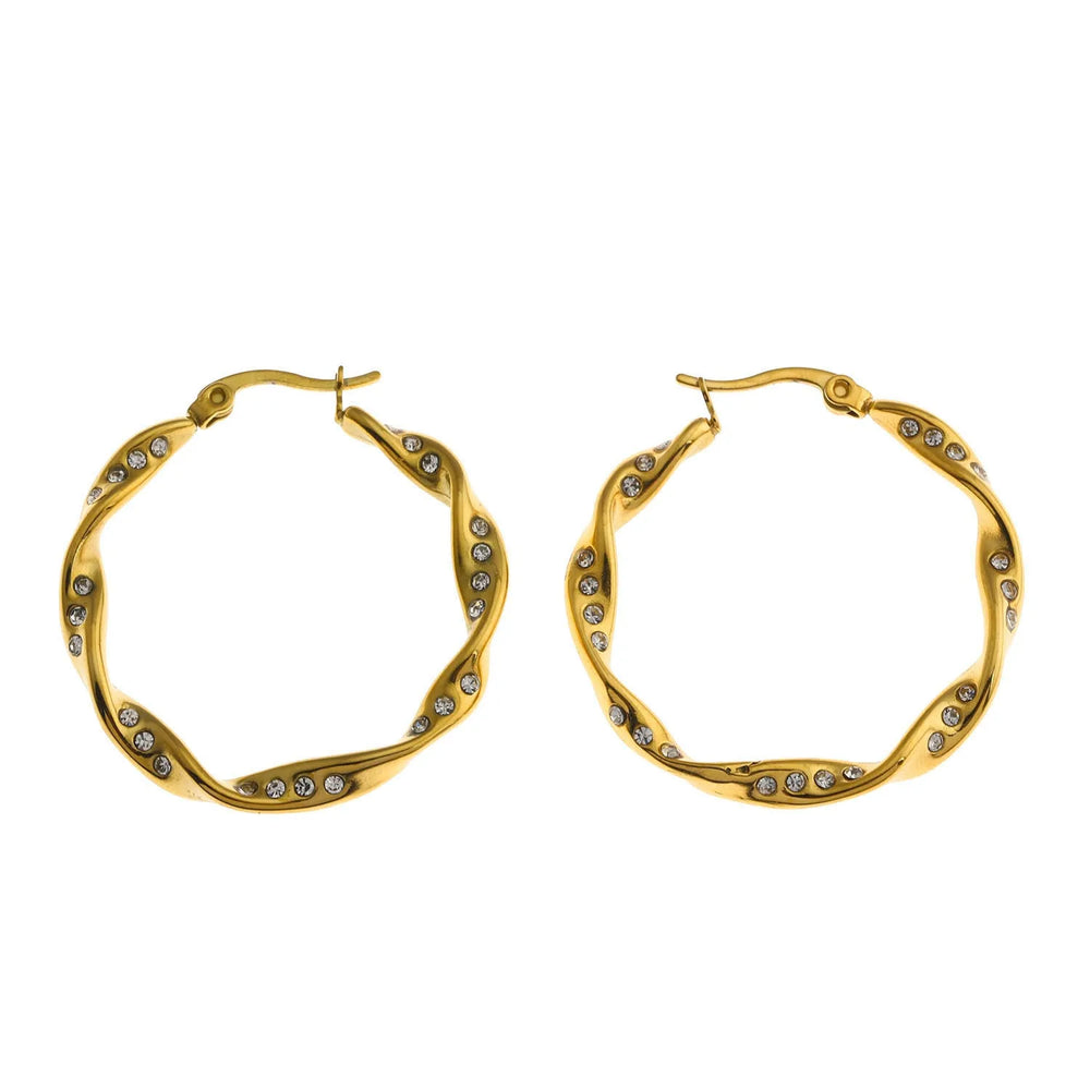 MARTHA : Boucles d'oreilles créoles torsadées avec côtés ornés de zircone