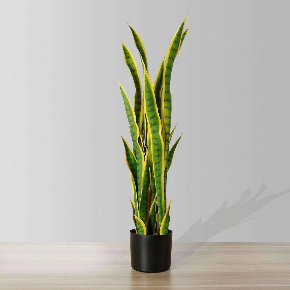 Plante artificielle Luna Sansevieria Jaune et Vert en pot (Plusieurs tailles)