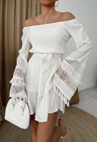 Robe en coton à manches très longues - Blanc
