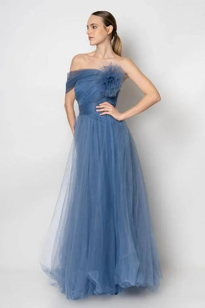 Robe asymétrique évasée en mousseline - Bleu Mavi