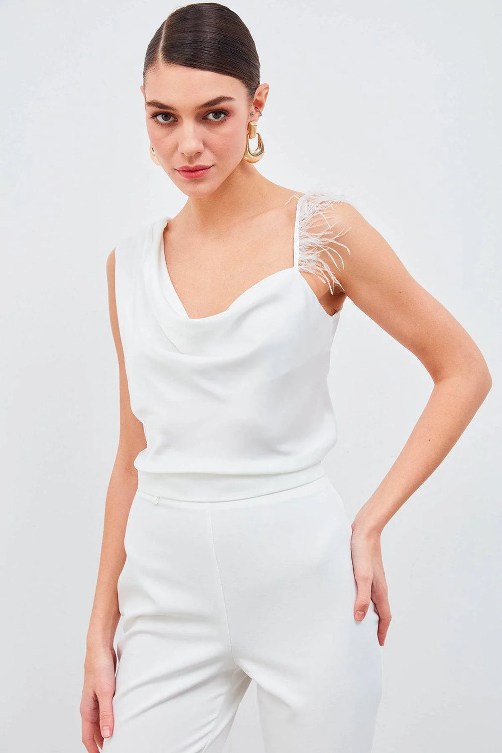 Chemise à fines bretelles et plis - Blanc