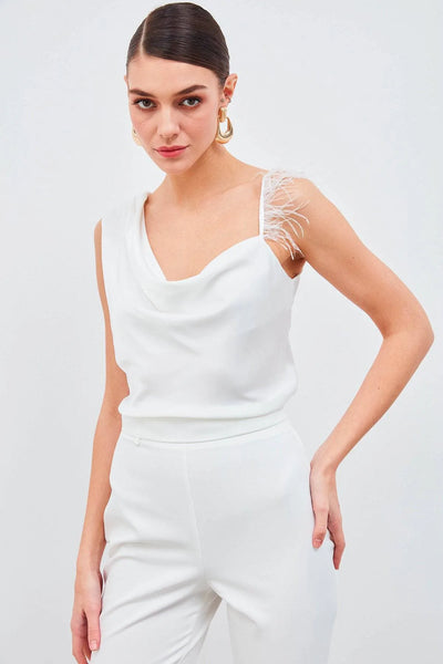 Chemise à fines bretelles et plis - Blanc