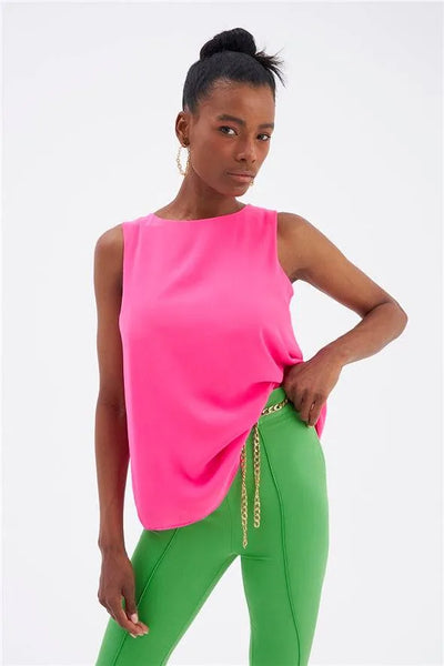 Haut ample sans manches en georgette - Rose