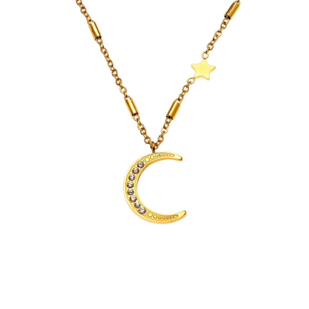 ALMERIA Or : Magie Céleste - Collier en forme de lune croissante et d'étoile incrusté de zircone