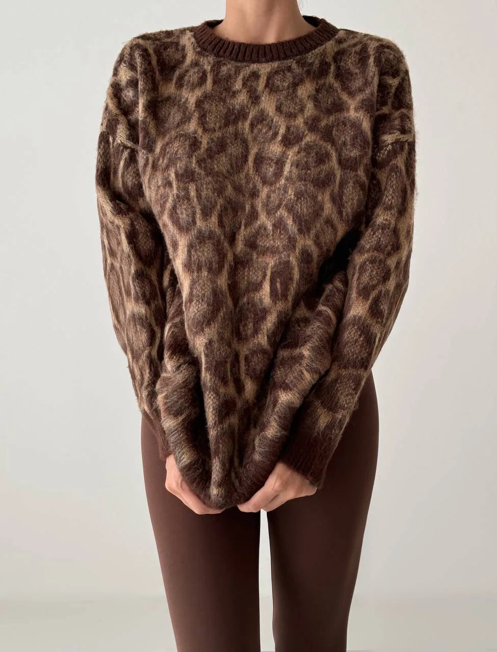 Chandail Tricoté Léopard - Brun
