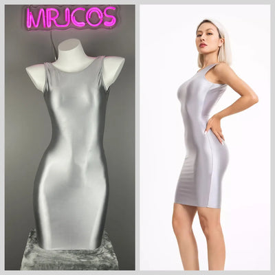 Sleeveless Tight Spandex Casual Halter Dress Basic Stretchy Wrap Party Dress