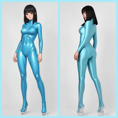 Combinaison Zentai Brillante en Spandex Nylon Entière avec Fermeture Éclair au Dos pour Cosplay