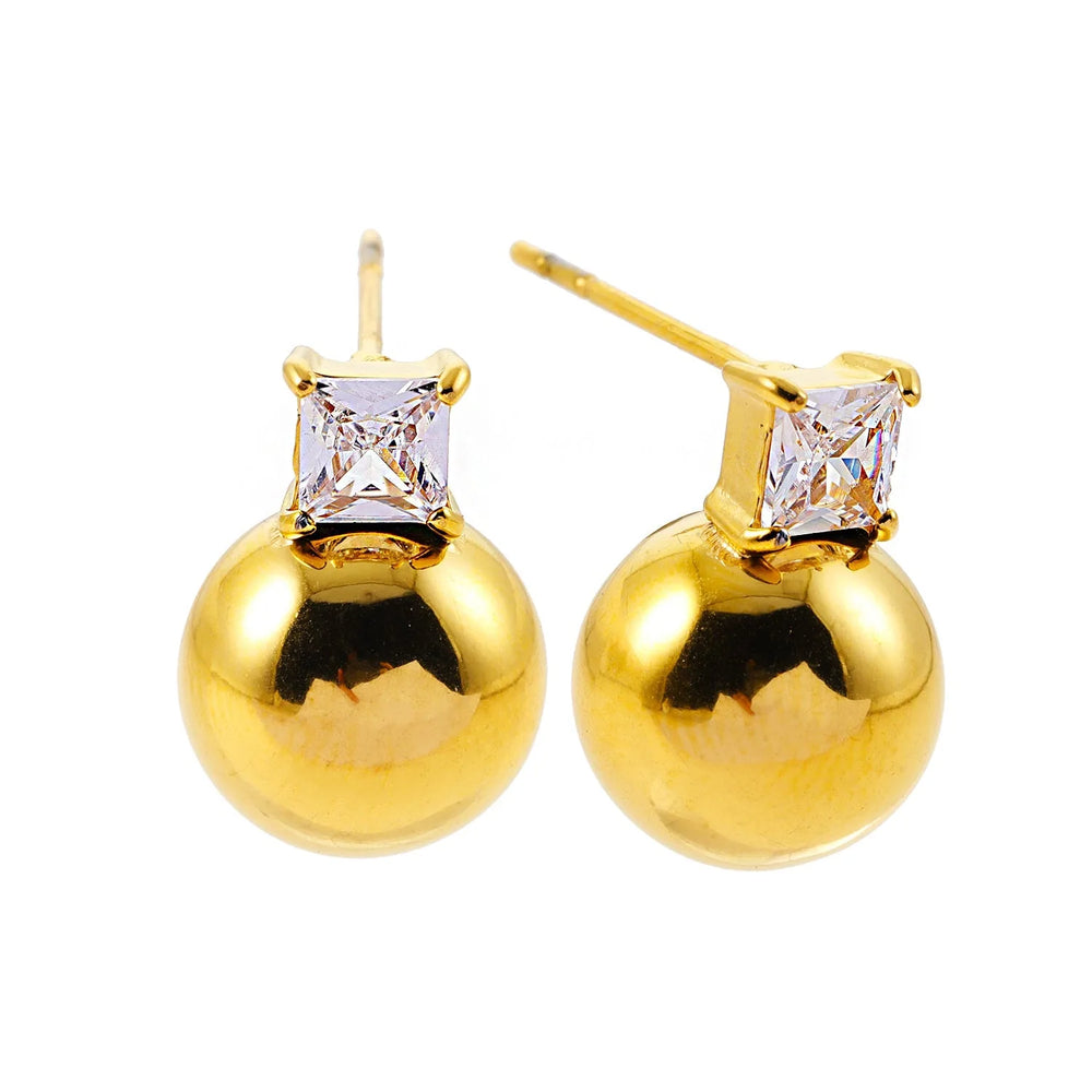 LETTA : Boucles d'oreilles à tige avec perles sphériques et zircon cubique carré
