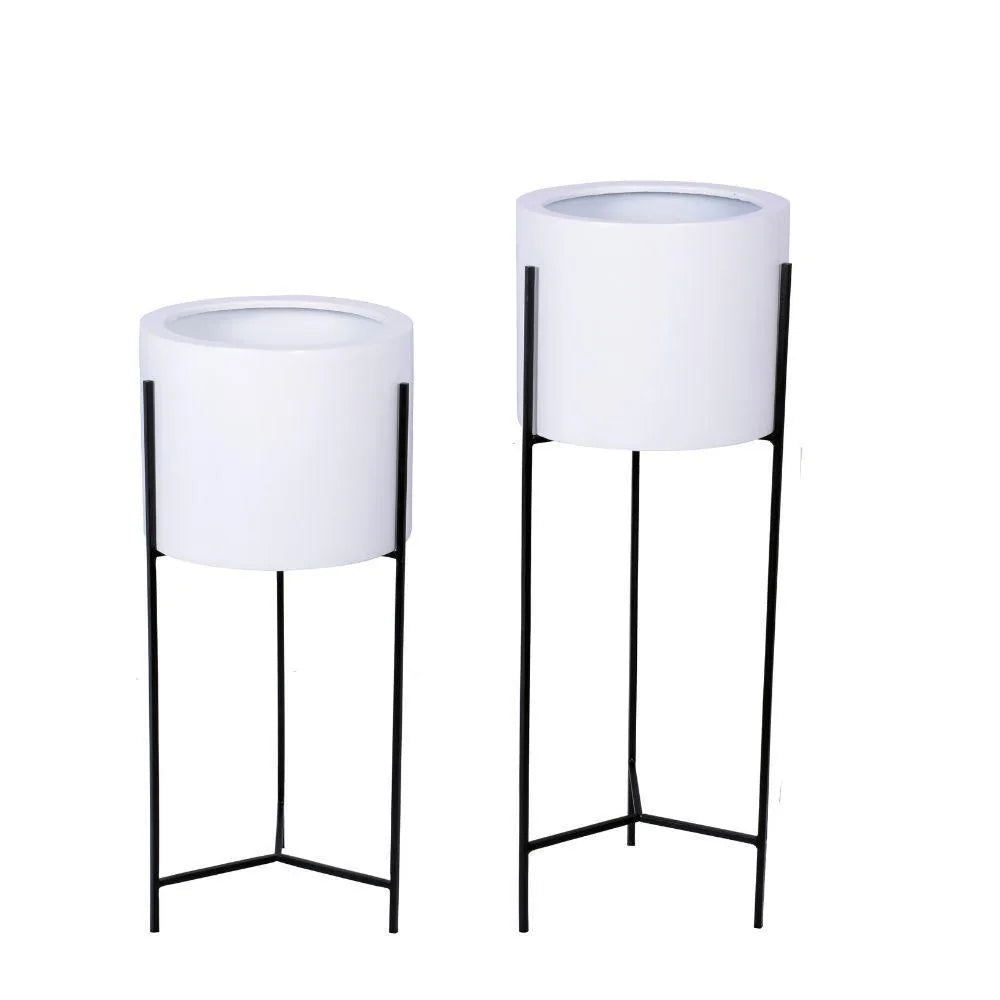 Cira - White Mid-Century Planter With Black Metal Stand (Multiple Sizes)