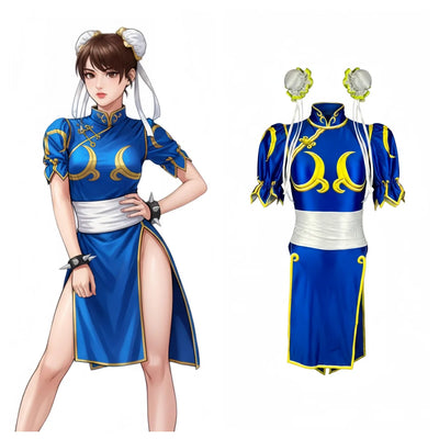 【DISCONTINUÉ】Ensemble Cosplay Inspiré de Chun-Li avec Jupe Détachable et Accessoires