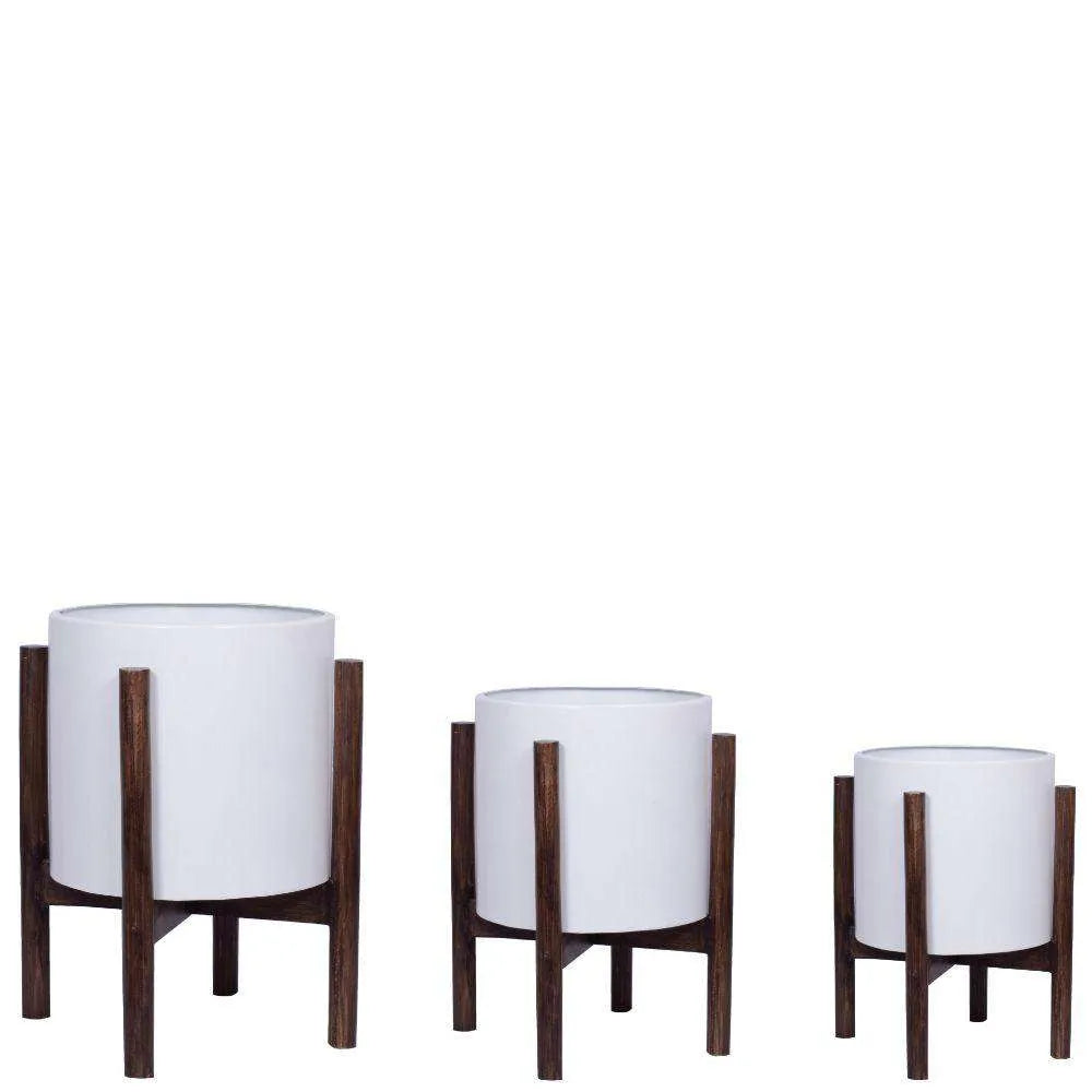 Rica - Jardinière Moderne Milieu du Siècle avec Pot Blanc (Plusieurs Tailles)