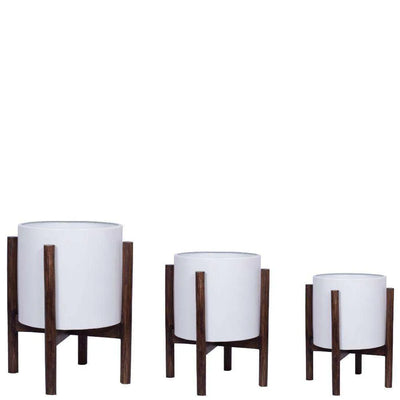 Rica - Jardinière Moderne Milieu du Siècle avec Pot Blanc (Plusieurs Tailles)