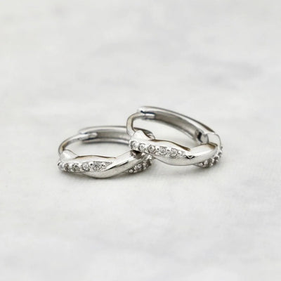 Sparkling Twisted Sterling Silver Huggie Earrings