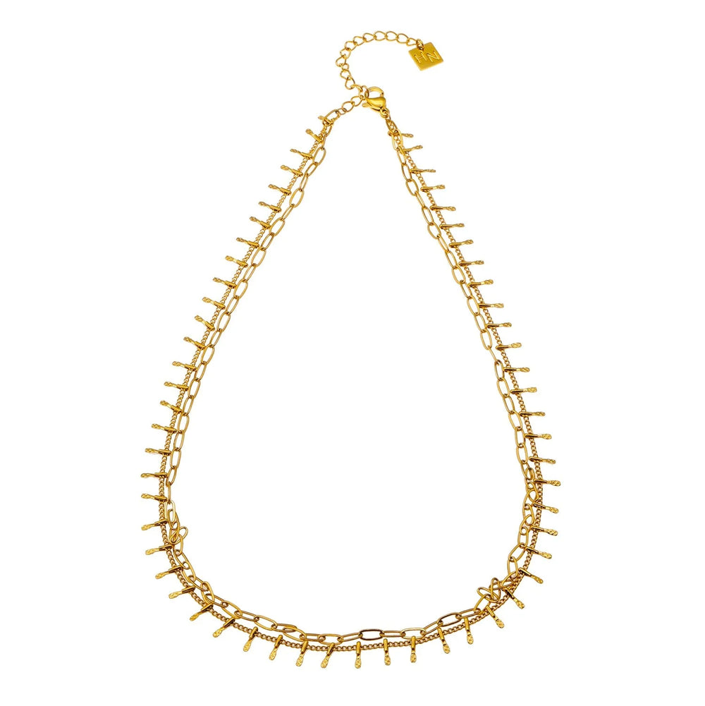 BRONTE : Collier superposé à 2 chaînes avec chaîne trombone minimaliste et chaîne à fermoir orné