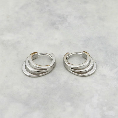 3-Row Sterling Silver Huggie Earrings