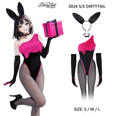 Ensemble de lingerie Bodysuit Tricoté Noir Rose Style Bunny Girl Crème Glacée aux Fraises d'Anime
