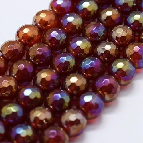 Perle d'Agate Rouge Électrodéposée à Facettes