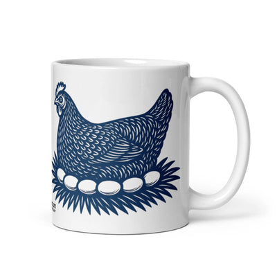 Tasse brillante rétro « Blue Hen » blanche
